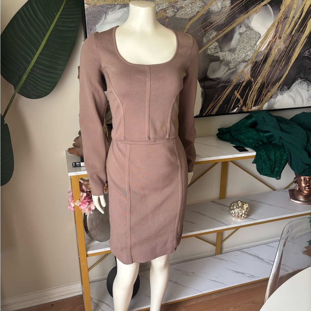 Fitted Mauve Long-Sleeve Scoop Neck shirt set